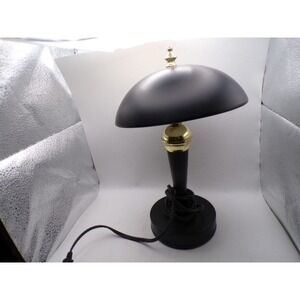Black Metal Dome Desk Lamp Brass Accents Adjustable Task Lighting‎